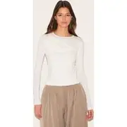 Cream Twist Detail Overlay Long Sleeve Top, Cream