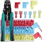 aikoolwer 330Pcs Nylon Spade Connector Right Angle Kit Crimping Tool Quick Disconnect Ends Crimper Electrical Automotive Insulated Wiring Crimp 90 Degree Terminal