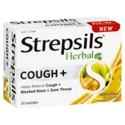 Strepsils Herbal Cough+ 32 Lozenges - Honey Lemon Flavour Sore Throat