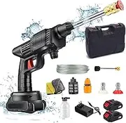 Cordless Pressure Washer, Portable High Power Washer with 2PCS Battery and Adjustable Nozzle, 12V Cordless Power Washer, Electric High Pressure Washer Cleaner with 5m/16.4FT Hose,for Car Floor Garden