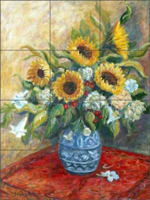 Sunflower Tile Backsplash Joanne Margosian Floral Art Ceramic Mural JM017