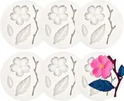 KuuGuu 6 PCS Peach Blossom Shape Molds Plant Flowers Leaf Fondant Silicone molds Cake Decorating Tools Chocolate Candy Molds Sugar craft Polymer Clay Molds Biscuit Cupcake Topper Decoration(grey)