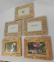 LOT OF 5 NEW WOOD LASER PHOTO FRAMES WITH EASELS - WALL MOUNT OR TABLETOP