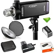 GODOX AD200 Pro AD200Pro+Godox AD-S3 Beauty Dish, 200Ws 2.4G Flash Strobe, 1/8000 HSS, 500 Full Power Flashes, 0.01-1.8s Recycling, 2900mAh Battery, Bare Bulb/Speedlite Fresnel Flash Head Monolight