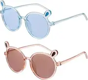 [VALICLUD] 2Pcs Sunglasses Round Frame Bear Ear Sun Shades for UV Protection Fashion Eyewear Stylish Transparent Sunglasses