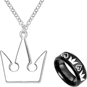 YouU Pack of 2 Kingdom Hearts & Crowns Design Necklace Sora's Crown & Roxas' Rings Anime Cosplay Fashion Jewellery Accessories, 0, Metal, No Gemstone