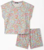 New With Tags Tezenis Underwear Girls Pastel Allover Hearts Pajamas, Medium.
