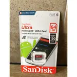 SANDISK 晟碟 64GB ULTRA MICROSDXC UHS-I A1 記憶卡(120MB/S)