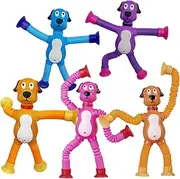 Pop Tubes Dog Toy - 5X Suction Cup Stretch Toy - Telescopic Suction Cup Animals Pop Tubes Fidget for 3-5 Years Old Kids