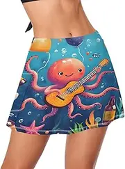 [GAIGEO] Floral Cat Colorful Women Swim Bottoms, Swim Bottom for Women, Integrated Triangle Shorts and Side Pocket, XS, Cute Octopuses Blue, Medium