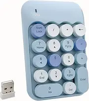 Seaciyan Wireless Number Pad, Ergonomic Cute Colorful Retro Mini Portable Numeric Keypad, 2.4G Cordless External Keyboard for Computer, Laptop (Blue)