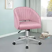 ALFORDSON Layla Velvet Office Chair Swivel Fabric Armchair,Height Adjustable Mid-Back Task Chair for Kids Adult Study Work, Computer Desk Chair Modern Home Office Gaming Chair (Pink)