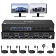8K Dual Monitor Displayport KVM Switch 2 Monitors 4 Computers 4 Port USB 3.0 DP