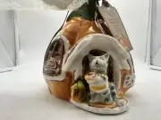 BLUE SKY Clayworks PUMPKIN PIE COTTAGE 2018 Tea Light Holder New Cat Fall