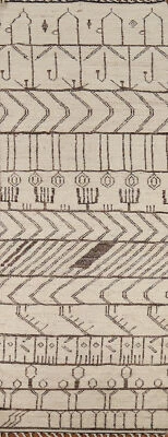 Geometric Ivory Moroccan Oriental Runner Rug 4x13 Hand-knotted Wool Carpet
