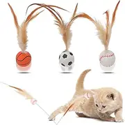 DAMIGHT 3pcs Cat Bouncy Ball With Feather, Cat Toys Ball Feather Toy for Indoor Cats, Mini Basketball Soccer Toys for Exercise, Bouncy Balls Toys Pet Toys for Cats, Kitten (A)