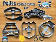 Police Set of 5 Cookie Cutters | Police Hat | Police Car | Handcuffs | Badge