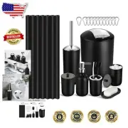 Modern Matte Black Bathroom Accessories, Trash Can & Shower Curtain Set - 20 Pcs