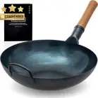13.5" Blue Carbon Steel Flat Bottom Wok Pan - Preseasoned Skillet for Electric