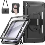[timecity] Case for Samsung Galaxy Tab A9 Plus Case 11 Inch 2023 (SM-X210/X216/X218), with Built-in Screen Protector, 360°Stand, Hand Strap&Shoulder Strap Case for Galaxy Tab A9 Plus - Black