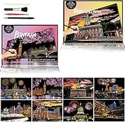 Scratch Painting & Scratch Art for Adults &Kids, 8pcs Rainbow City Night View Scratch Cards, Paint by Scratch Paper Art Set