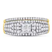 14k Yellow Gold Princess Diamond Cluster Bridal Wedding Ring Set 1 Cttw
