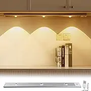 Wireless Under Cabinet Lights, Swovo 3 Colors Rechargeable LED Under Cabinet Lighting, Ultra-Thin Smart Human Body Sensor Light for House Wardrobe Wine Cabinet (Silver 40CM)