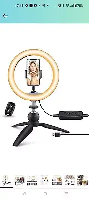 10" LED Ring Light with Tripod Stand & Phone Holder, Dimmable Desk Makeup...