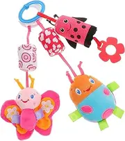 Hohopeti Infant Plush Rattles 3 Pack of Soft Hanging Pendants Stroller Toys Newborn Pram Hanging Toys Color