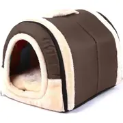 Pet Dog House Kennel Soft Puppy Cat Cave Beds Doggy Warm Cushion Brown M