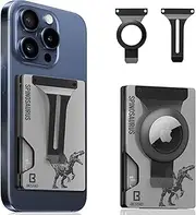 Magnetic Phone Wallet Compatible with Apple MagSafe - Metal Card Holder with AirTag Holder, RFID Blocking & Money Clip Mag Safe Wallet for iPhone 16 15 14 13 12 Pro Max/Pro/Plus/Mini, Spinosaurus