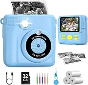 GREENKINDER Kids Camera Instant Print, 2.4'' Instant for Kids with 32GB Card & 3 Rolls Print Paper, 1080P HD Kids Digital Camera, Birthday Kids Toys Gifts for Boys & Girls Age 3-12