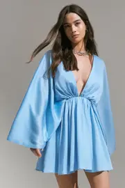 Ocean Flower | Powder Blue Crinkle Chiffon Draped Mini Dress