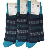 Nordstrom Turquoise Stripe 3-Pack Men's Dress Crew Socks 6-1/2 - 12