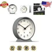 Quartz Silent Sweep Grey Mantel Clock - Modern Minimalist Tabletop Design