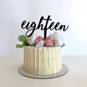 Acrylic Black 'eighteen' Script Birthday Cake Topper