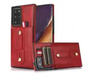 Hidden Card Slot Case for Samsung Galaxy Note 20 Ultra, with Leather Loop Strap - Red
