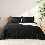LINENOVA 2000TC Bamboo Cooling Quilt Cover Set Queen Size - Ultra Soft Breathable- 3pcs Doona Cover Set with Corner Ties & Button Closure for Hot Sleepers (Queen, Black)