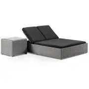 Outdoor Breeze Double Sun Lounge With Side Table In Half Round Wicker