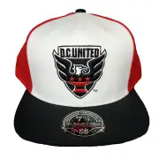 DC United Mitchell & Ness MLS Fitted 7 3/4 Flatbill Hat Cap White Black Red NWT