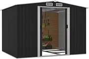 PlantCraft Galvanised Steel Garden Shed 2.58 x 2.07 x 2.02m, with 2 Sliding Doors, 4 Air Vents, Gable Roof, Floor Frame