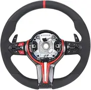 With Red Carbon Fiber Cover Leather Steering Wheel，Compatible With BMW F10 F20 F30 F02 F06 F01 F02 F04 F80 F30 F10 F31 F20 E70 E90(M5)