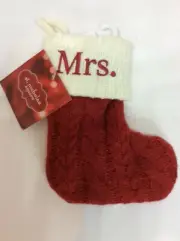 “Mrs.” Mini Initial Christmas Stocking Red Knit 6” Holiday Proposal Wedding