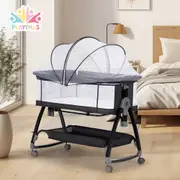 PlayPals 3-in-1 Baby Cot Crib Bed Bassinet Bedside Sleeper Portable Black