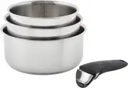 T-Fal Ingenio Stainless Steel Cookware Set 4 Piece Induction Stackable, Detac...