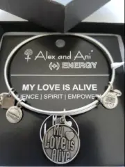 Alex and Ani MY LOVE IS ALIVE Silver Tone Charm Bangle New W/Tag Card & Box