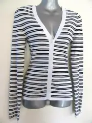 DOTTI Black White Striped Light Cardigan Button Down Ribbed Stretch BNWT S