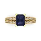 2.7ct Emerald split shank Blue Sapphire Promise Engagement Ring 14k Yellow Gold