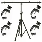 MR DJ DJ Pro Audio Lighting Fixture Tripod Stand with T-Bar Light Truss + 4 C Cl