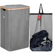 1/4PCS Bamboo Laundry Hamper Basket Wicker Clothes Storage Bag Sorter Bin W/Lid